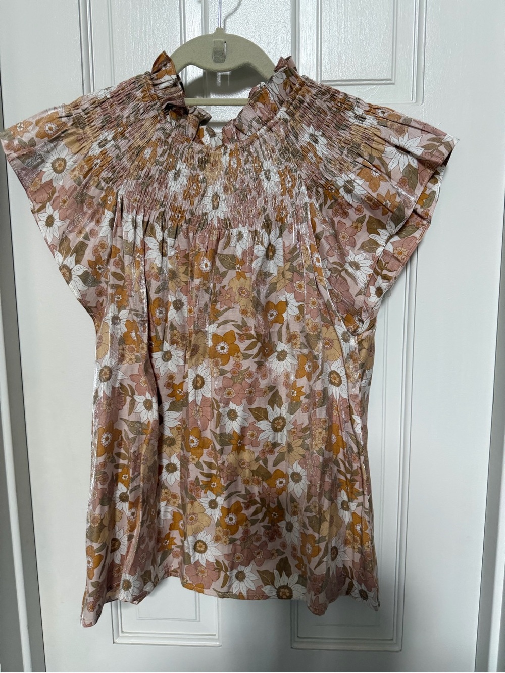moodie Pink & Mustard Floral Smocked Neck Blouse